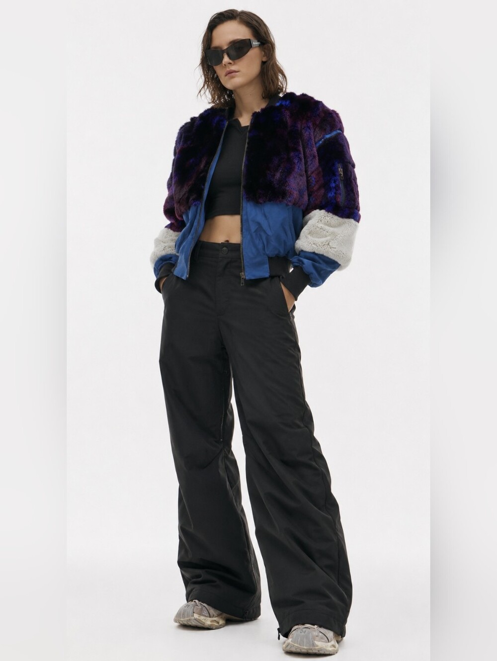Colorblock Faux Fur Bomber Jacket S-M